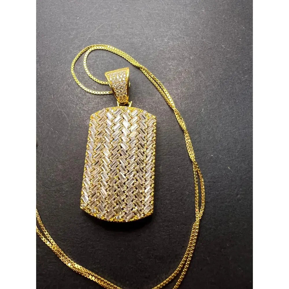 NEW Cubic Zirconia Yellow Gold Over Silver Pendant With Chain